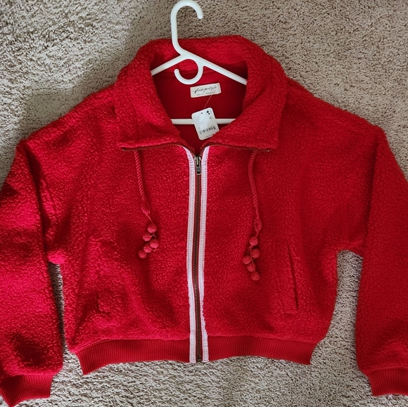 Free People Women's Red Alpine Sherpa Fleece Jacket Sz. Small - Picture 4 of 8